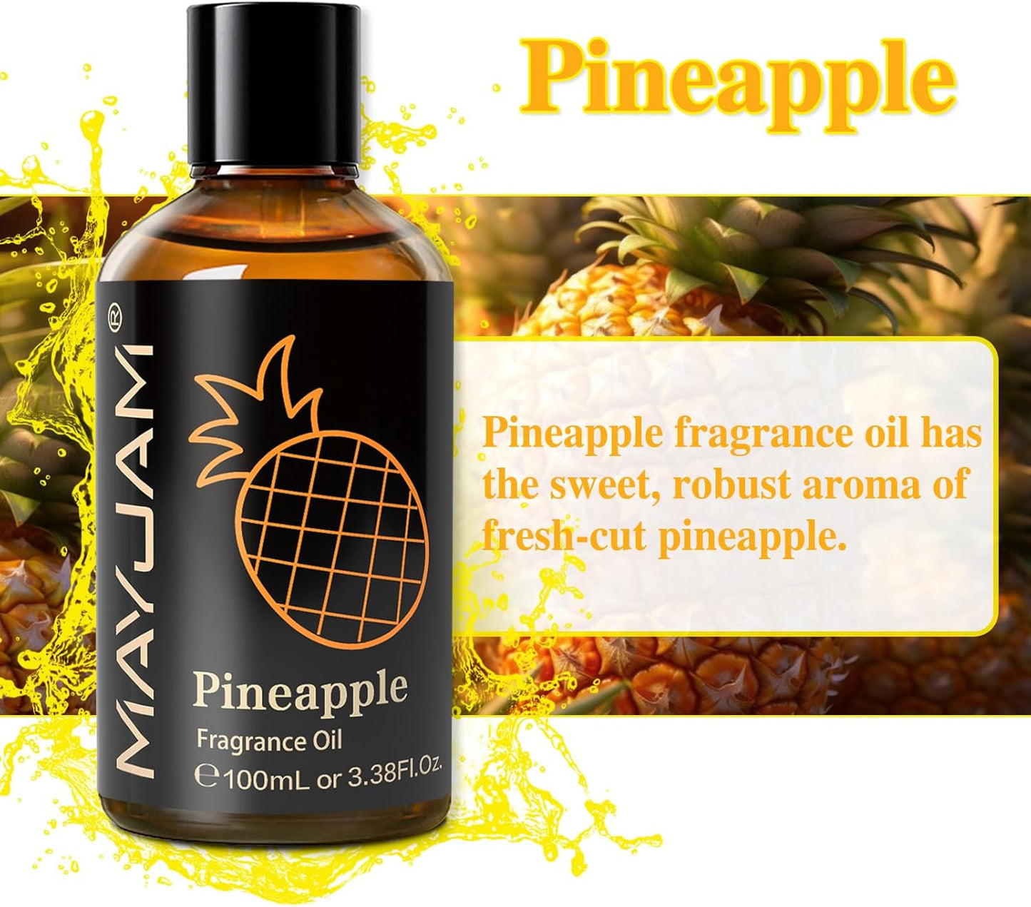 MAYJAM 100ML/3.38FL.OZ Pineapple Fragrance Oils with Glass Dropper, Essential Oils for Diffusers for Home, Long Lasting Scented Oils for Diffusers Soap Candle Making