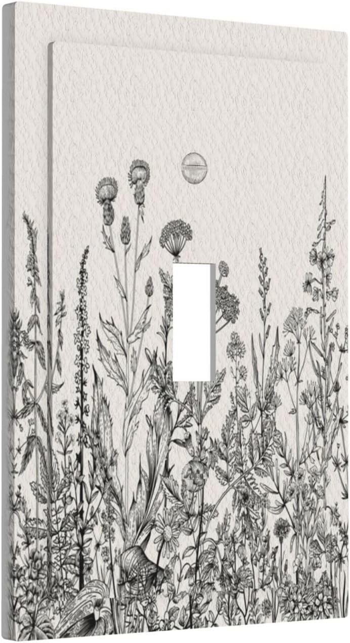 Decorative Light Switch Cover Black and Beige Garden Plants Flowers Single Toggle Personalized Wall Plate Switchplate 1 Gang Switchcover Decora Light Switch Plate for Home Office Decor