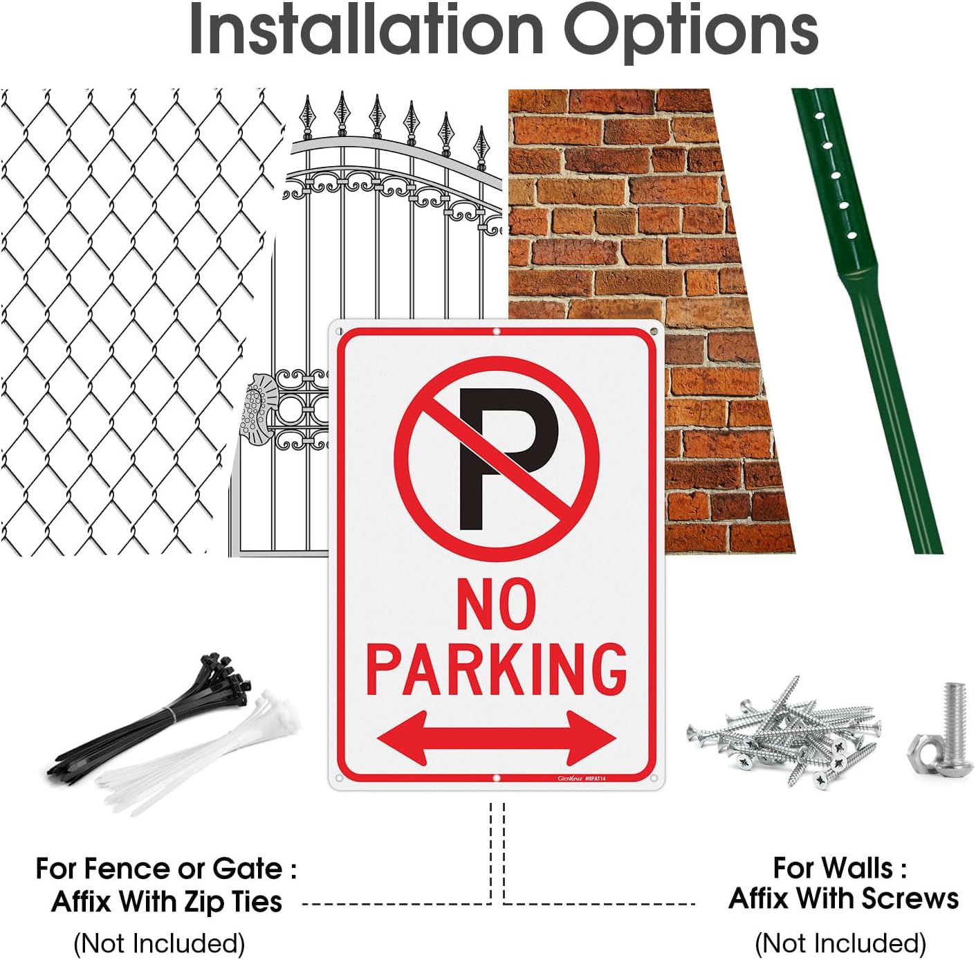 GicnKeuz No Parking Signs with Arrow,14×10 Inches No parking sign .040 Reflective Aluminum,Waterproof and Fade Resistant,6 Pre-drilled holes,Easy to Install,Indoors and Outdoors Use (1-pack)