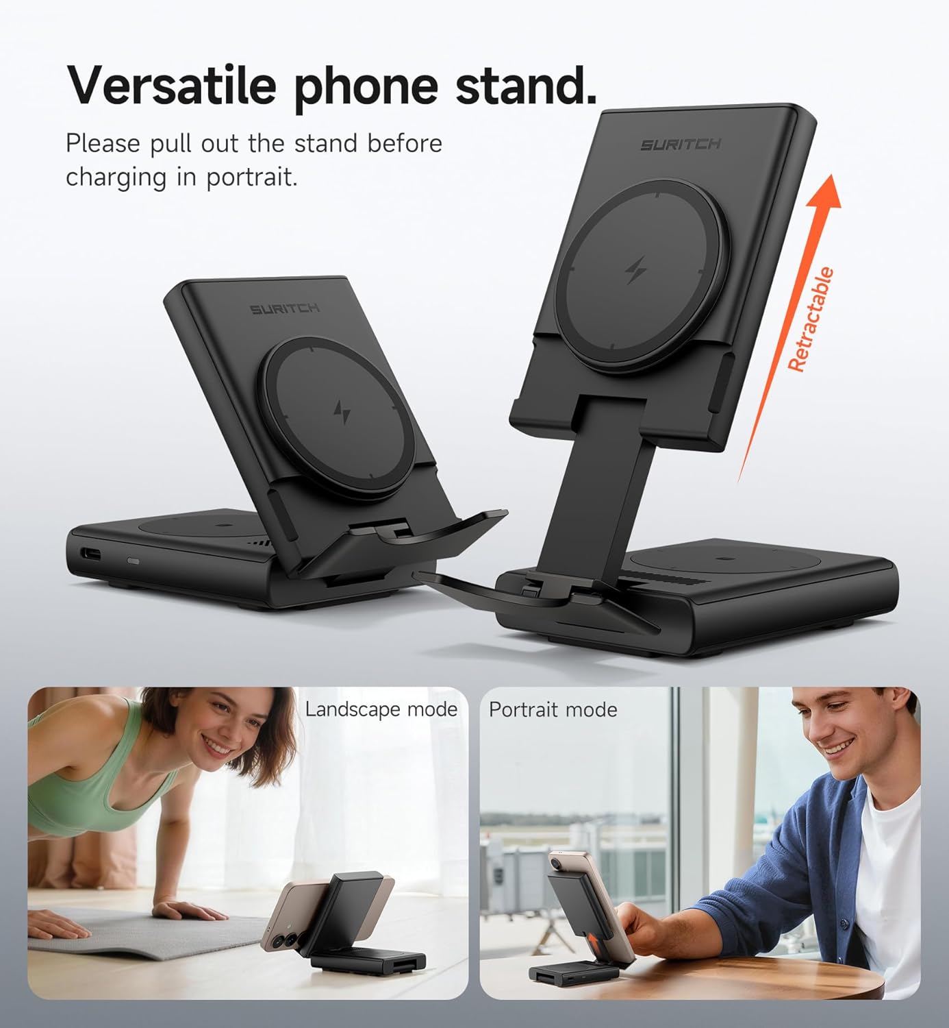 SURITCH for Samsung 3-in-1 Wireless Charging Station, 15W Ultra-Compact Chargers Foldable Charging Dock Stand for Galaxy S25 S24 S23 S22 S21 Z Fold/Z Flip, Galaxy Watch 8/7/6/5/4/3, Galaxy Buds, Black