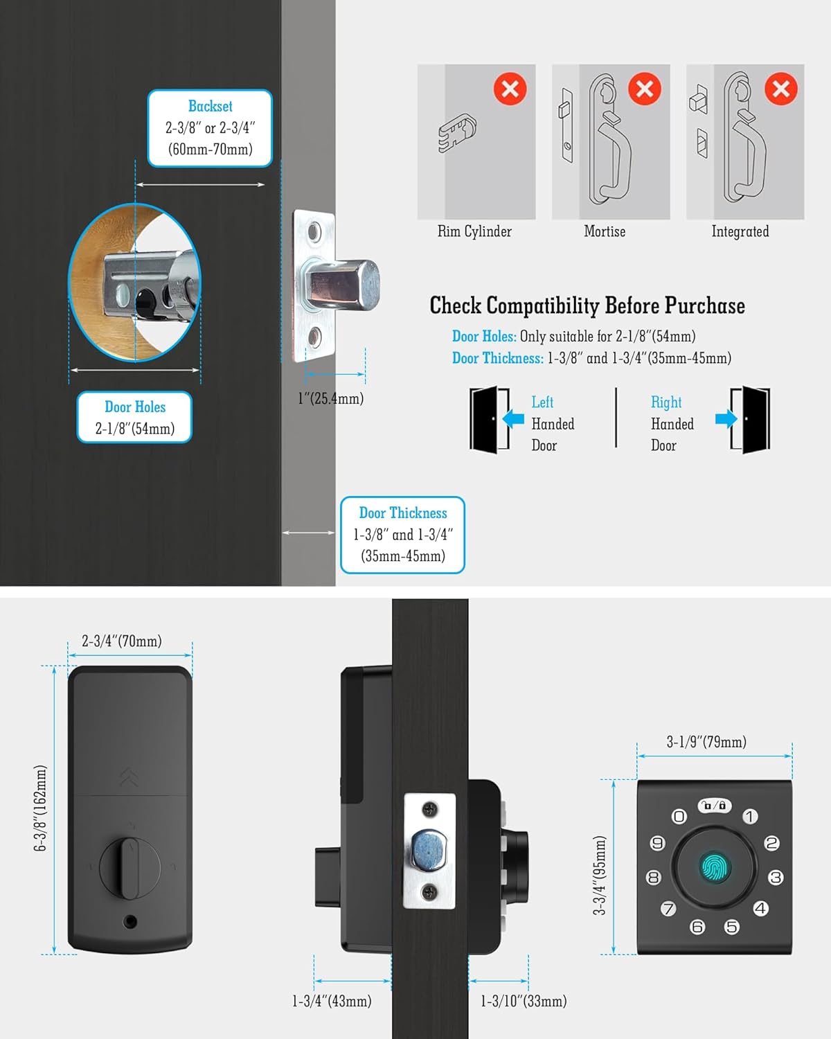 LELOUPFIDELE Smart Lock – Keyless Entry Door Lock with Keypad Deadbolt, Fingerprint & Anti-Peek Code, Compact Design, Auto-Lock, Easy Install for Home//Office (Matte Black)