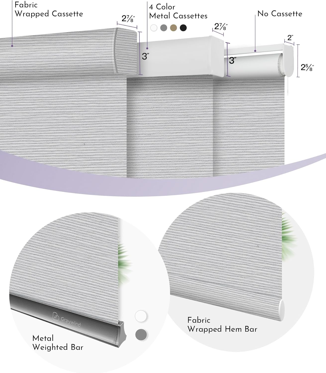 Graywind Smart Blackout Roller Shades Compatible with Alexa Google Textured Gleaming Fabric Rechargeable Motorized Blinds Cordless Remote Control Window Shades, Custom Size (Striped Light Grey)