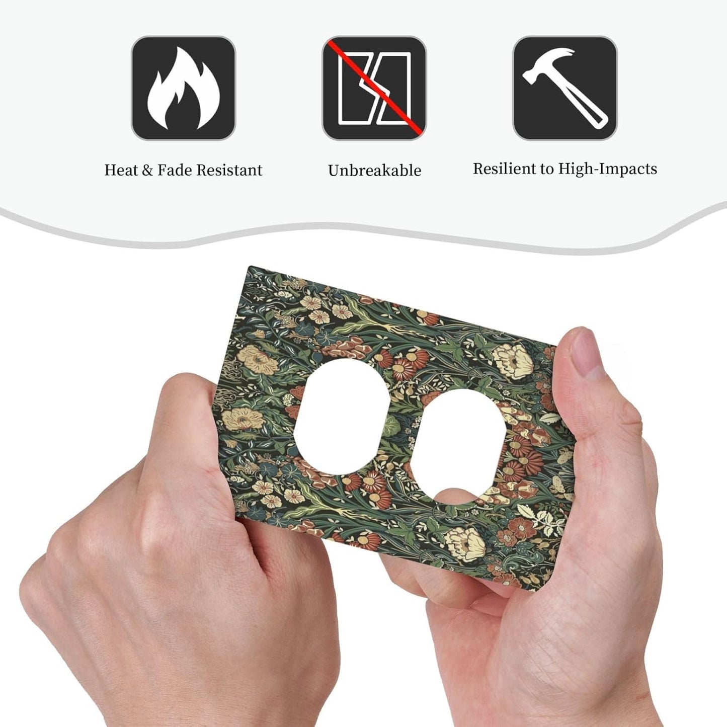 Outlet Covers Vintage Dark Floral William Morris Green Flower 1 Gang Duplex Wall Plate Decorative Switch Plates Electrical Receptacle Faceplate Light Switch Cover for living Room Home Decor