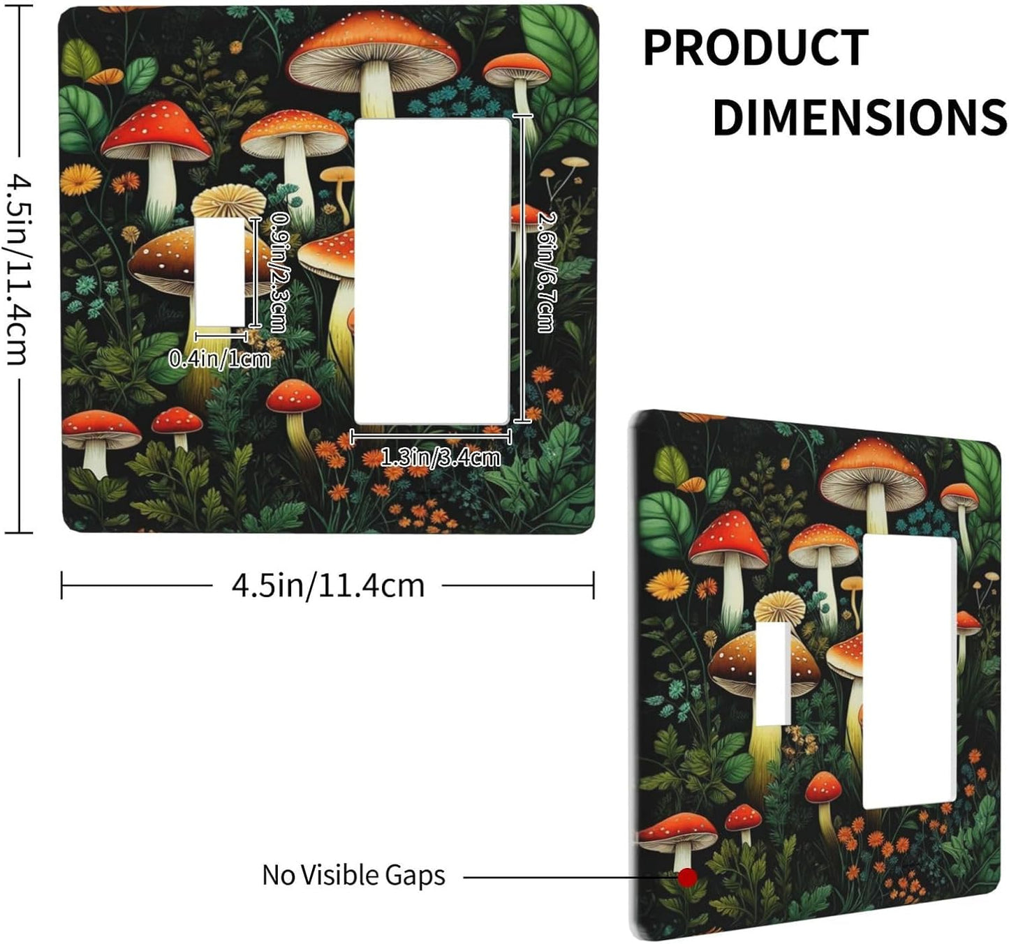 Decorative Outlet Covers Boho Red Mushroom Green Leaf Plants Floral 2 Gang 1 Gang Wall Plate Cover Single Toggle Rocker Combo Light Switch Plate Covers Jumbo Switch Cover Plate