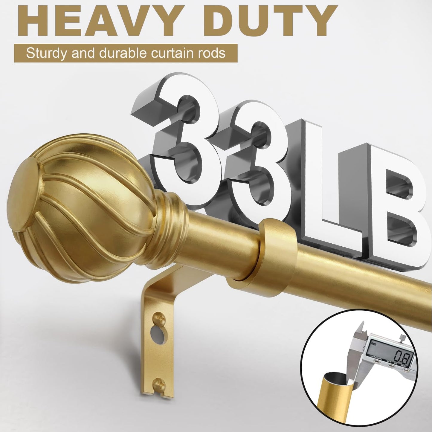 Gold Curtain Rods for Windows 48 to 84 Inch 7/8" Diamete Heavy Duty Adjustable Window Curtain Rod with Decorative Finials for Farmhouse Bedroom Living Room Kitchen Outdoor