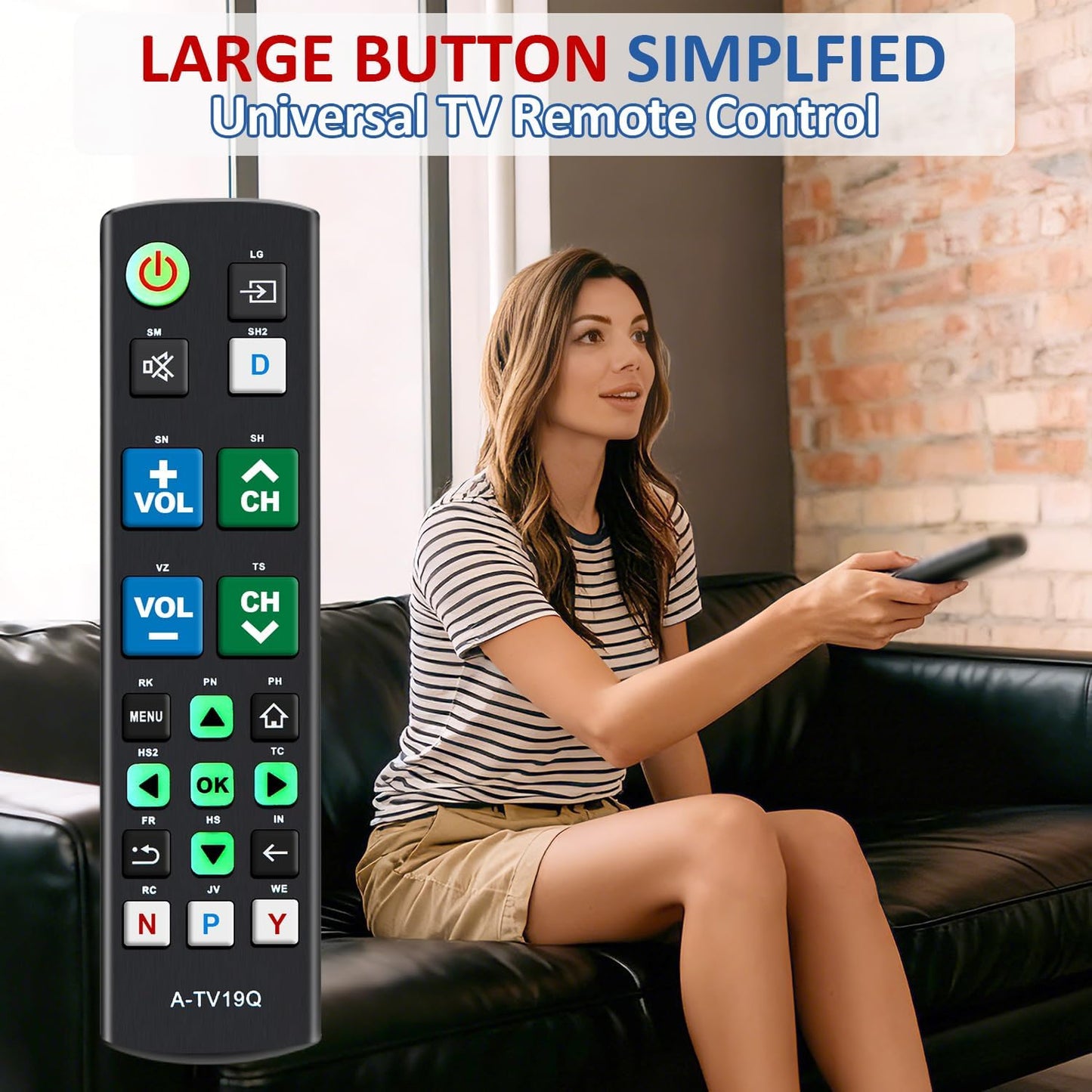 Universal Big Button TV Remote Replacement, Compatible with All Samsung/VIZIO/LG/Sony/Philips Smart TVs and More