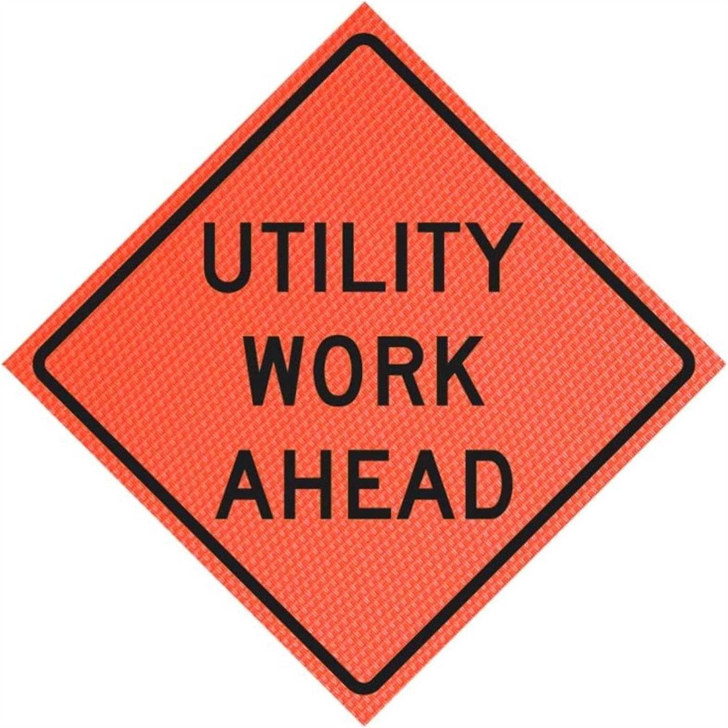 48 inch MESH Roll-Up Warning Sign. Legend: Utility Work Ahead