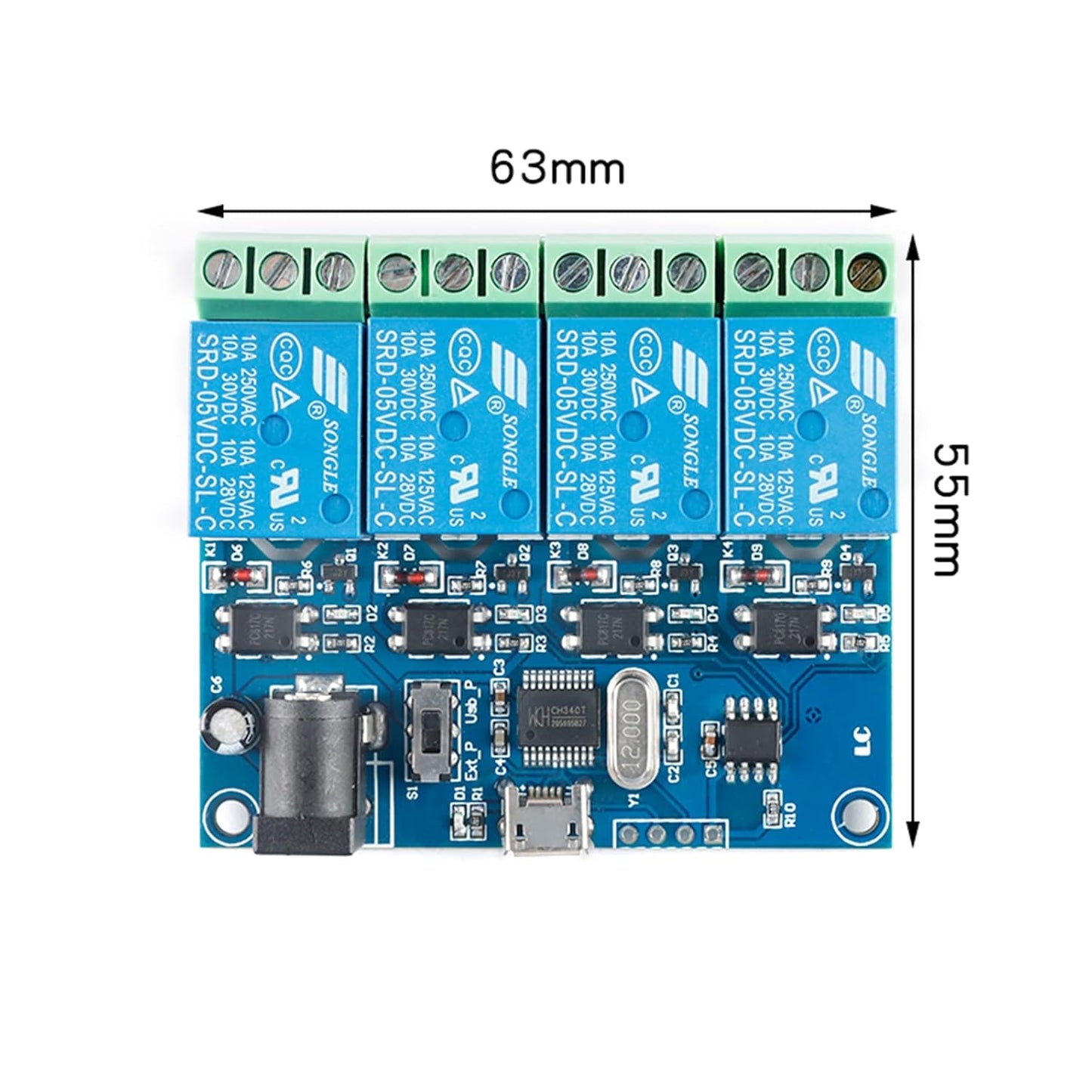 LCUS-4 USB Relay Module 4 Channel with Overcurrent Protection for Home Automation, Serial Control, Intelligent USB Switch