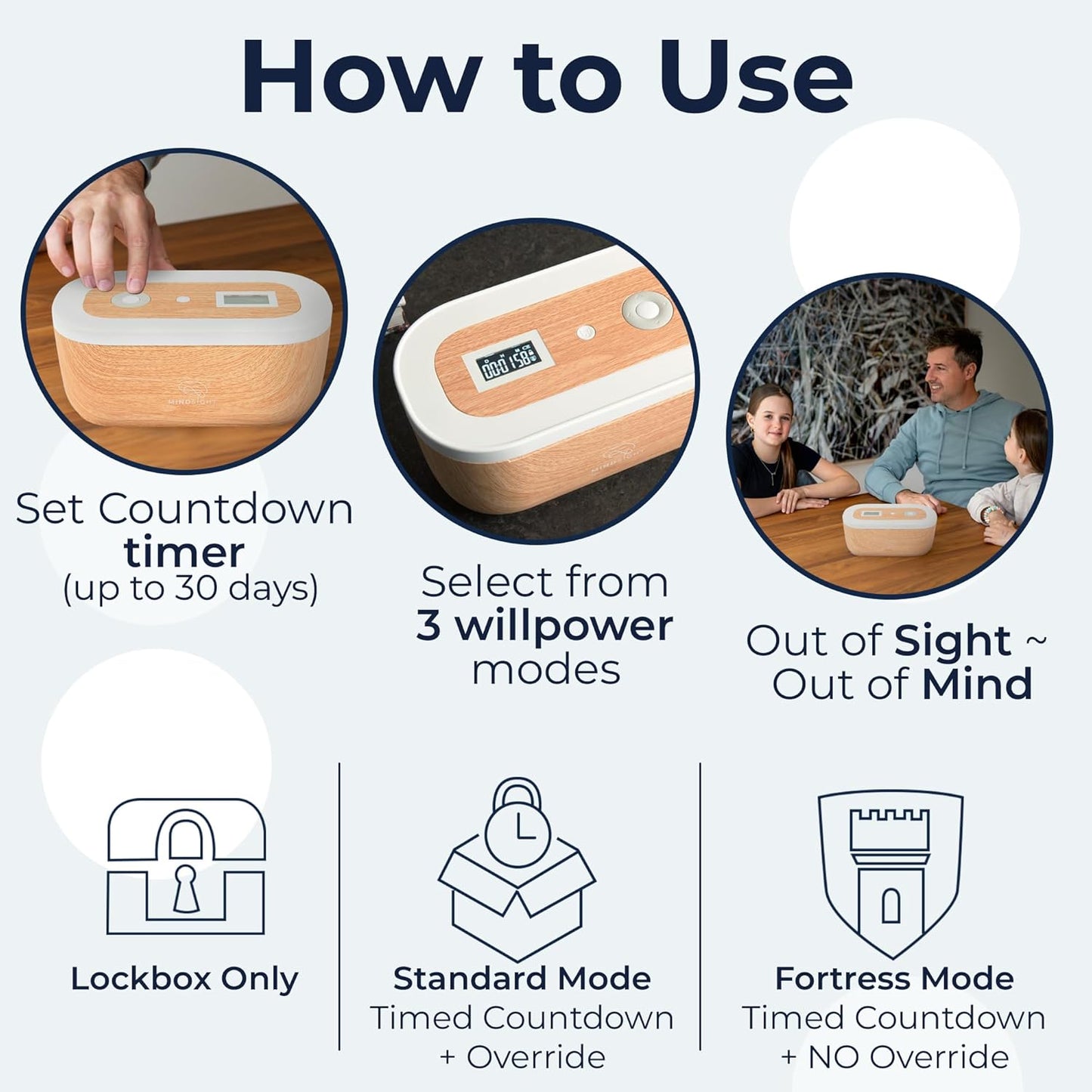Mindsight Timed Lock Box | Unplug from Phones, Video Games, Social Media, Snacks & Cravings | 3 Modes based on Willpower | Easy to Use | Out of Sight ~ Out of Mind | Boost Your Mental Wellness
