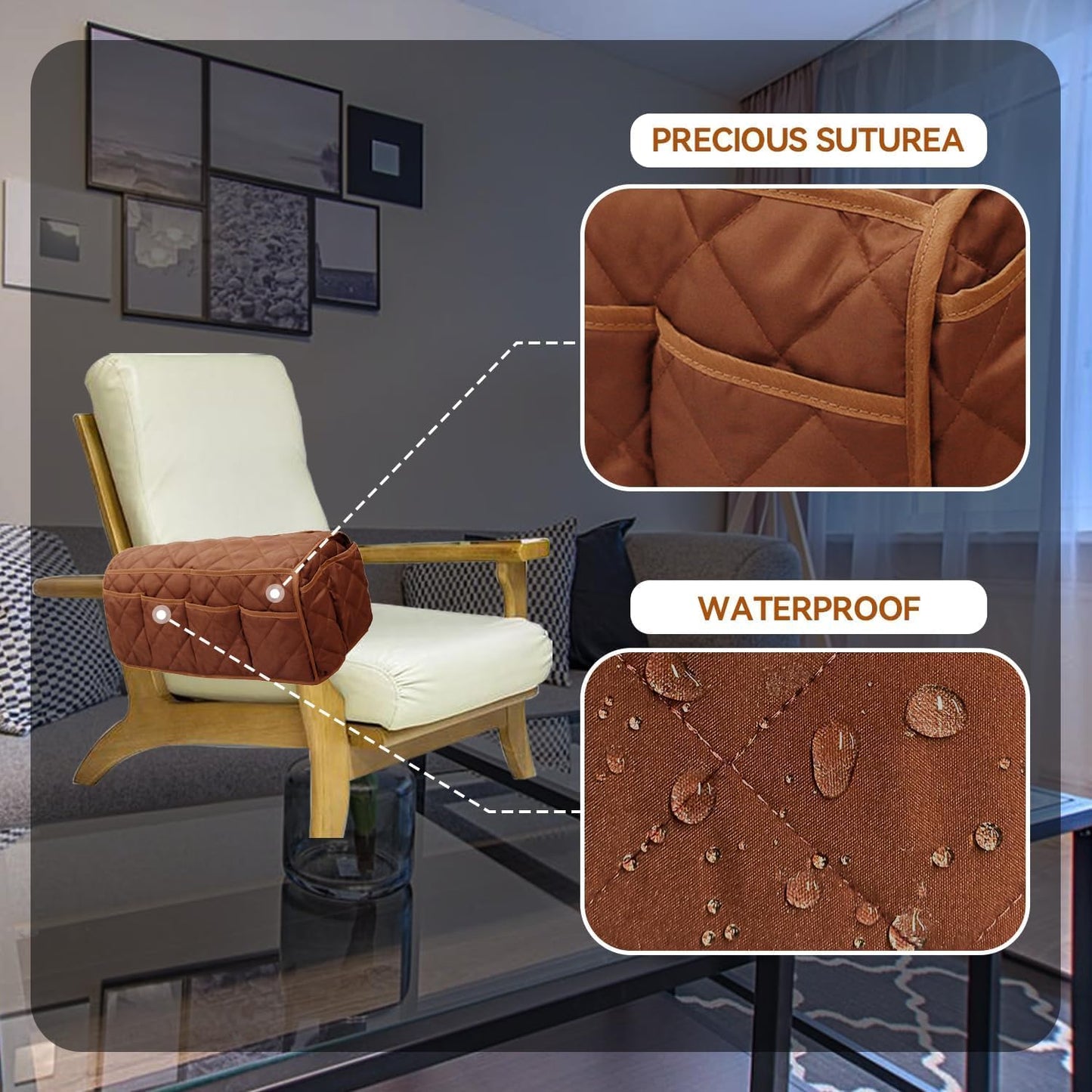 MEHIDFY Armchair Caddy Remote Control Holder for Couch Recliner Armrest Organizer Non Slip Couch Arm Covers for Sofa with 14 Pockets Storage for Magazine, Tablet, Phone, iPad (Brown 2pcs)