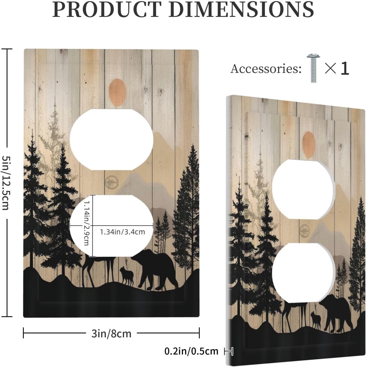Outlet Covers Wood Board Wildlife Cute Bear Deer Forest Rustic 1 Gang Duplex Wall Plate Decorative Switch Plates Electrical Receptacle Faceplate Light Switch Cover for Bathroom Farmhouse