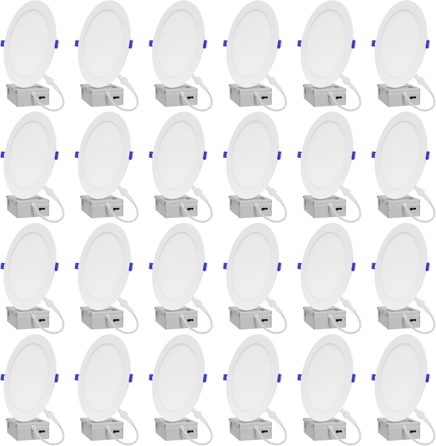 LAMPHOME 24-Pack of 8-Inch Slim LED Recessed Lights with Junction Box, Adjustable Color Temperatures (2700K-5000K), 18W Equivalent to 125W, Dimmable, 1600LM Brightness - ETL and Energy Star Certified