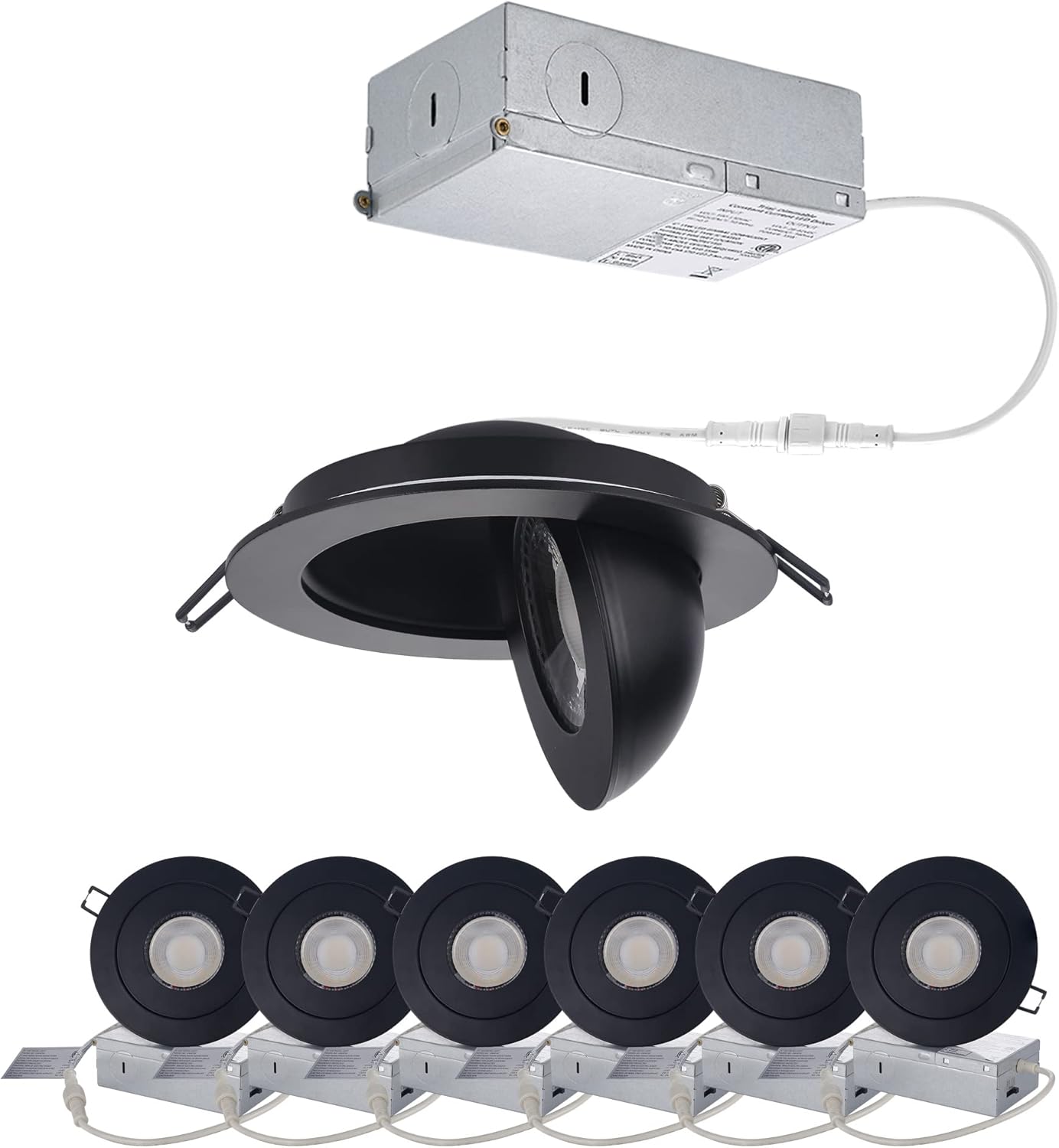 Gimbal LED Recessed Light - 4 Inch Black 9W 360° Rotation Directional Adjustable Eyeball Sloped Ceiling Recessed Lighting 4 inch Light Wafer Soffit Indoor Spotlight Canless Black 4 inch 6 Pack