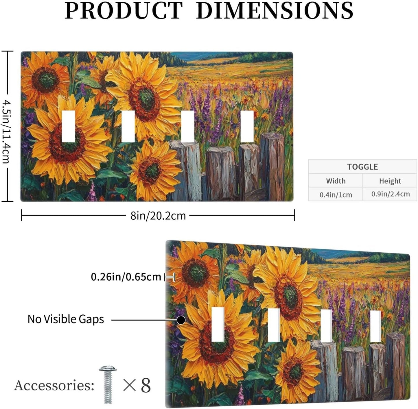 Decorative Light Switch Cover Plate Rustic Wilderness Sunflower Lavender Muzha Oil Painting 4 Gang Wall Plate Oversized Quad Toggle Switch Cover Plate Jumbo Faceplate