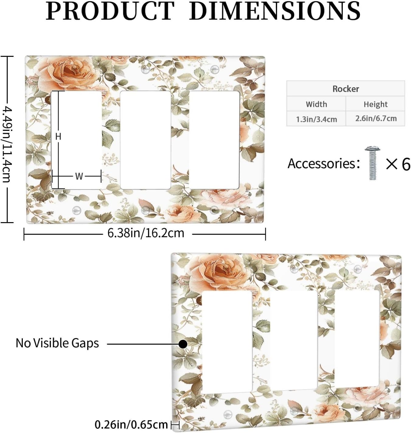Light Switch Covers Vintage Warm Color Orange Flowers And Leaves 3 Gang Rocker Electrical GFCI Decorative Triple Outlet Wall Plate Cover Switchplate for Bedroom living Room Decor
