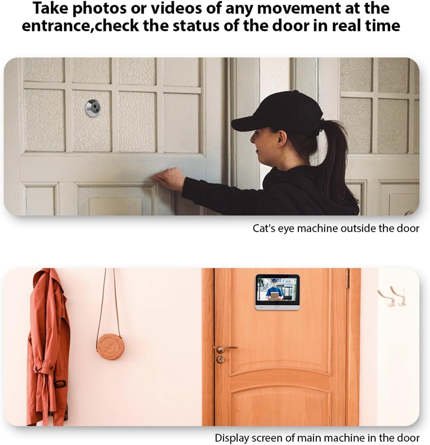 Smart Video Doorbell Camera, WiFi Door Peephole Camera with 4.3in Display Monitor, Tuya APP Wireless Digital Door Viewer, Smart Motion Detection, Night Vision, Rechargeable 5000Ah Battery