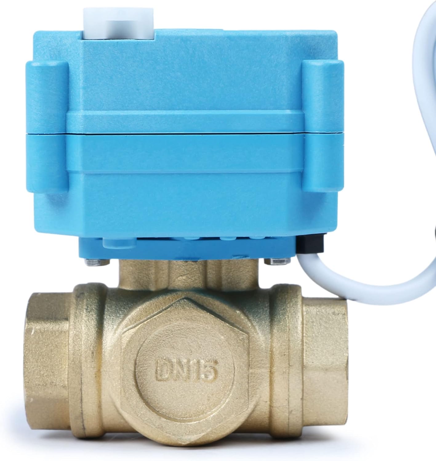 U.S. Solid 1/2" 3 Way Brass Motorized Ball Valve 110-230VAC, L Type Water Shutoff Valve with Manual Function, Standard Port, NOT for Drinking Water