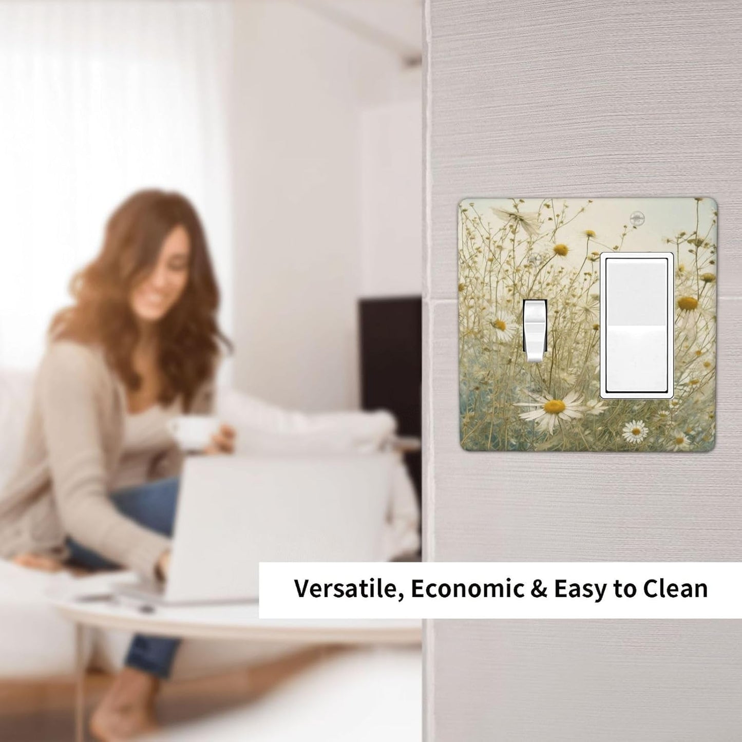 White Wildflowers Daisy Vintage Floral Outlet Covers 1 Toggle 1 Rocker Combination Decorative Wall Plate Electrical Switch Plates Light Switch Cover Plate for Bed Room Living Room Decor