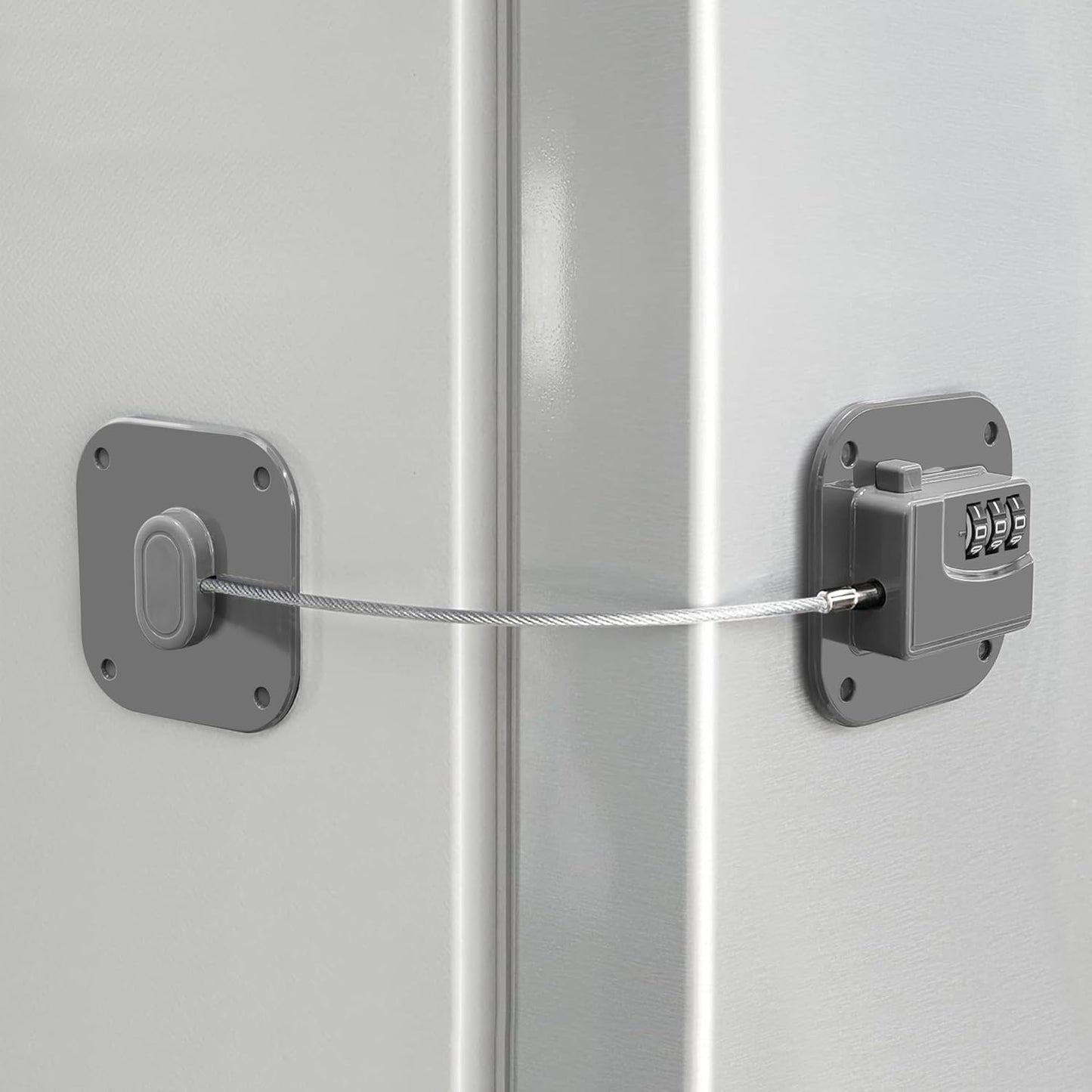 Refrigerator Lock, Heavy Duty Fridge Lock, Combination Lock for Refrigerator Cabinets, Drawers, Safety, Easy Install No Keys Needed (Grey-1Pack)
