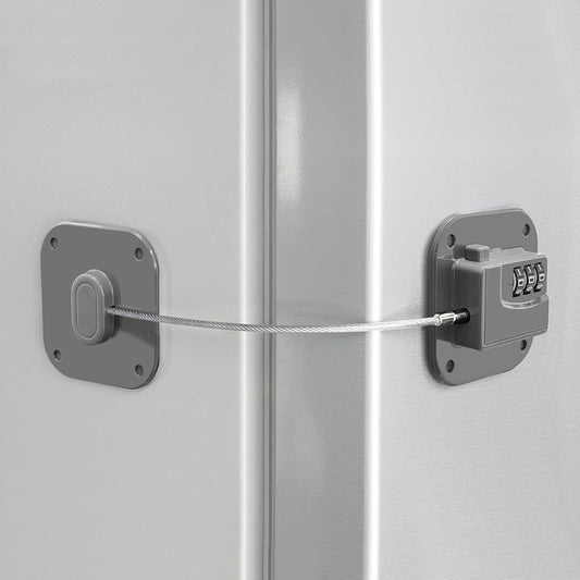 Refrigerator Lock, Heavy Duty Fridge Lock, Combination Lock for Refrigerator Cabinets, Drawers, Safety, Easy Install No Keys Needed (Grey-1Pack)