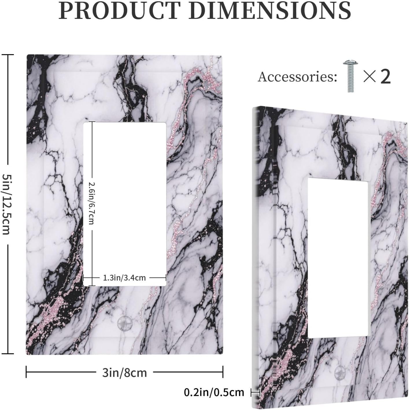 Decorative Outlet Covers White Marble Pattern Black Lines Pink Lines 1 Gang Single Rocker Light Switch Cover Plate Wall Plates GFCI Faceplate for living Room Office Decor