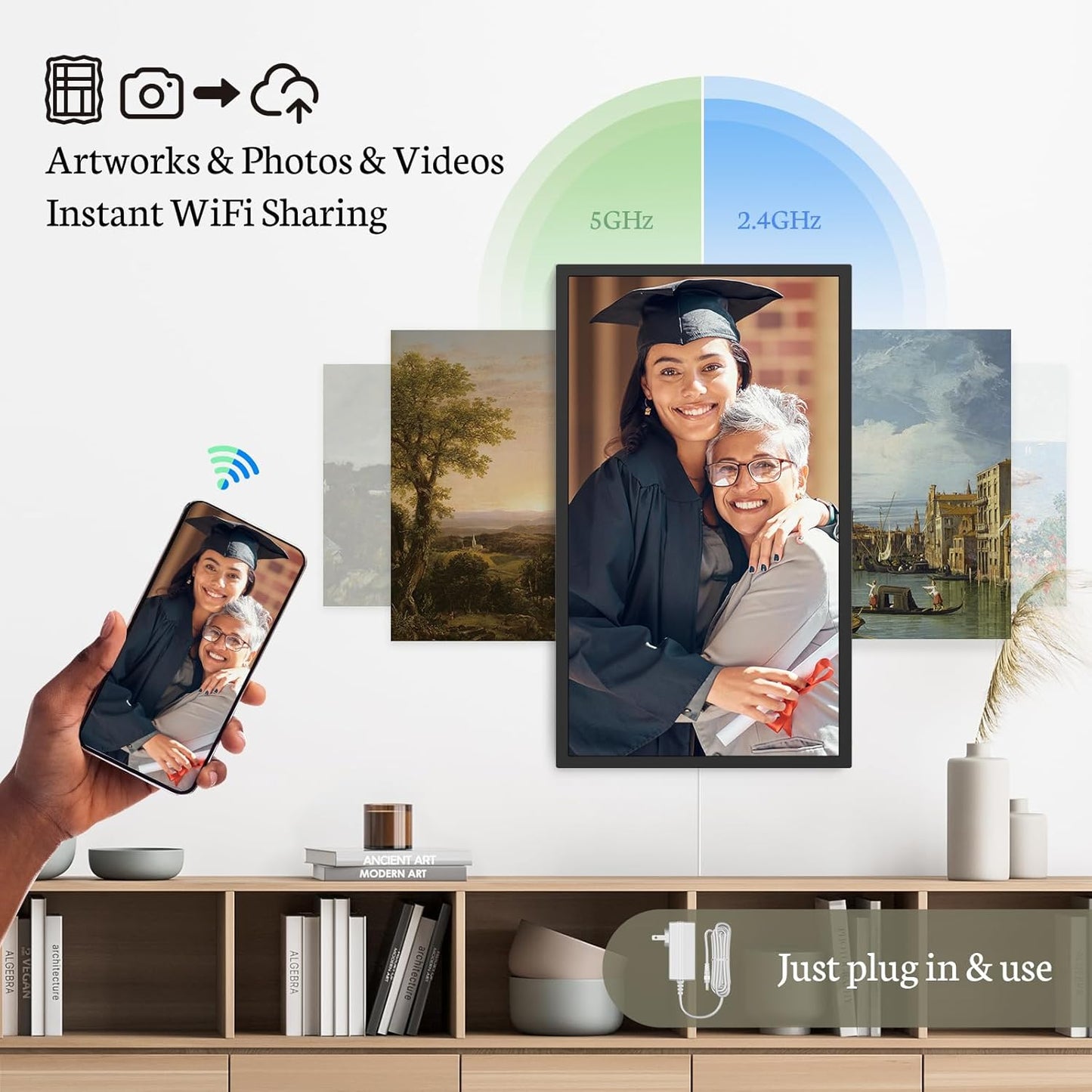 BSIMB 32 Inch Large Digital Picture Frame, Touchscreen 64GB 1920x1080 FHD WiFi Photo Frame Electronic Display Wall Mount Include, Share Pictures/Videos via App/USB/SD, Easy Setup, Gifts for Mom, Black