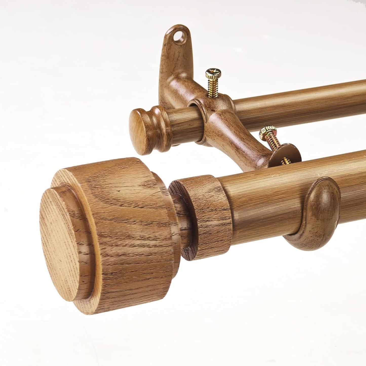 1-1/8 Inch Diameter Faux Wood Curtain Rod with Wood Grain Finials, 36-72 inch Telescoping Double Curtain Rods for window width 24-68 inch, 1 pack