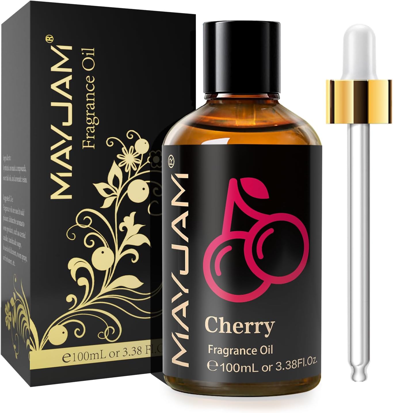 MAYJAM 100ML/3.38FL.OZ Cherry Fragrance Oils with Glass Dropper, Essential Oils for Diffusers for Home, Long Lasting Scented Oils for Diffusers Soap Candle Making