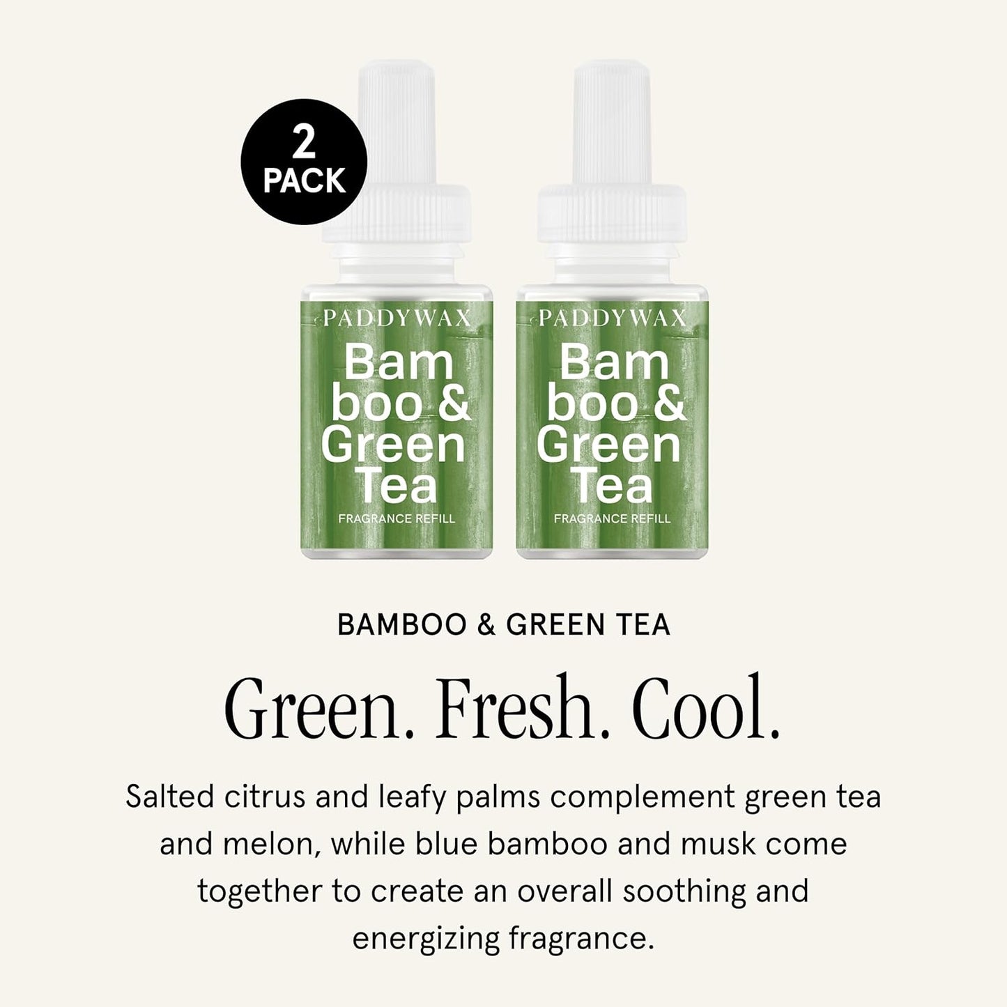 Pura & Paddywax Home Scent Refill - Smart Air Diffuser - Up to 120-Hours of Luxury Fragrance per Refill - Home Essential - Clean & Safe Diffuser Fragrance - 2 Pack, Bamboo & Green Tea