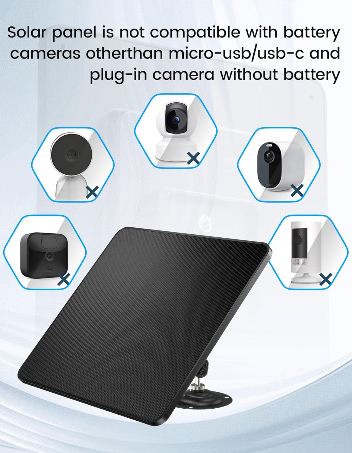 KJK 6W Solar Panels for Security Camera, Solar Battery Charger with Micro USB & USB-C Port for DC 5V Outdoor Rechargeable for Ring Camera, IP66 Waterproof, 360° Adjustable Security Mount