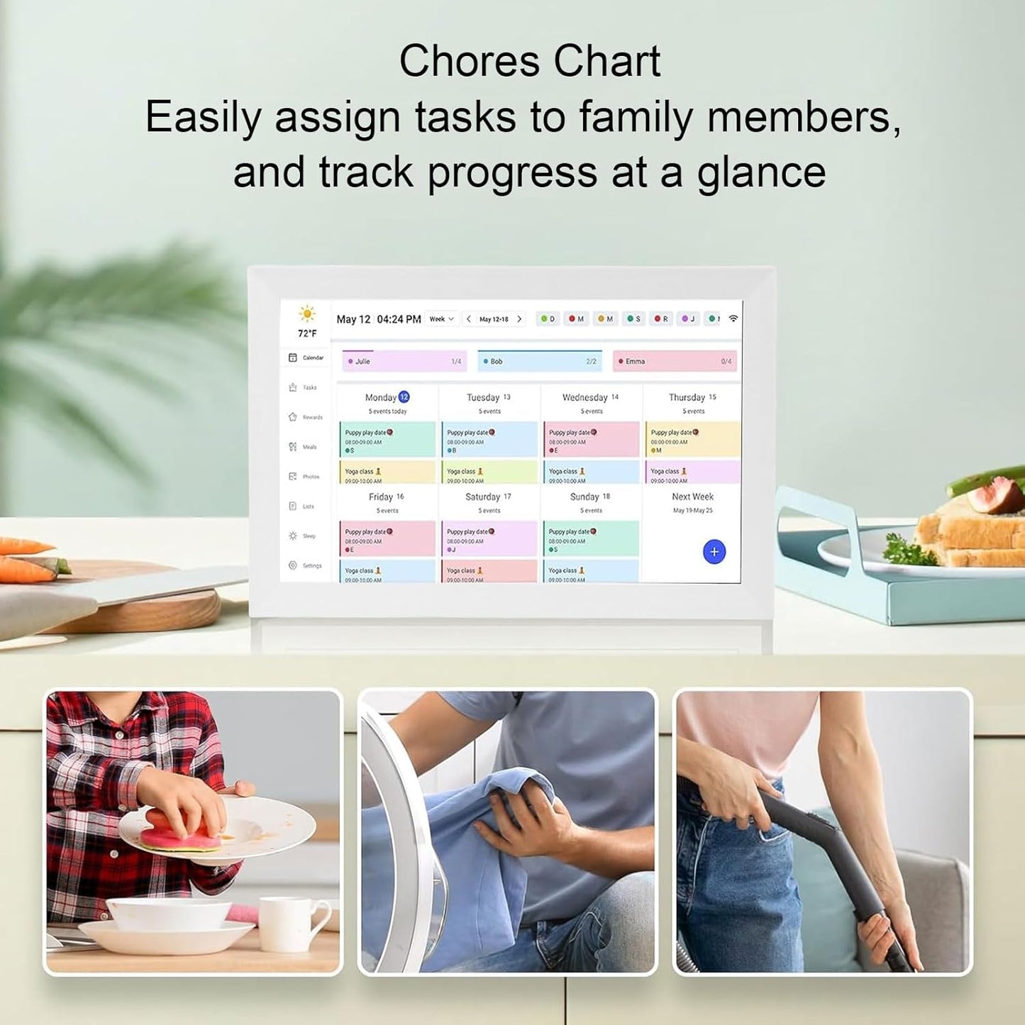 GOWENIC 15.6" Digital Calendar Chore Chart, 1080P Interactive Touchscreen Wall Planner with 2 Ways Synchronization, Seamless Scheduling for Family (US)