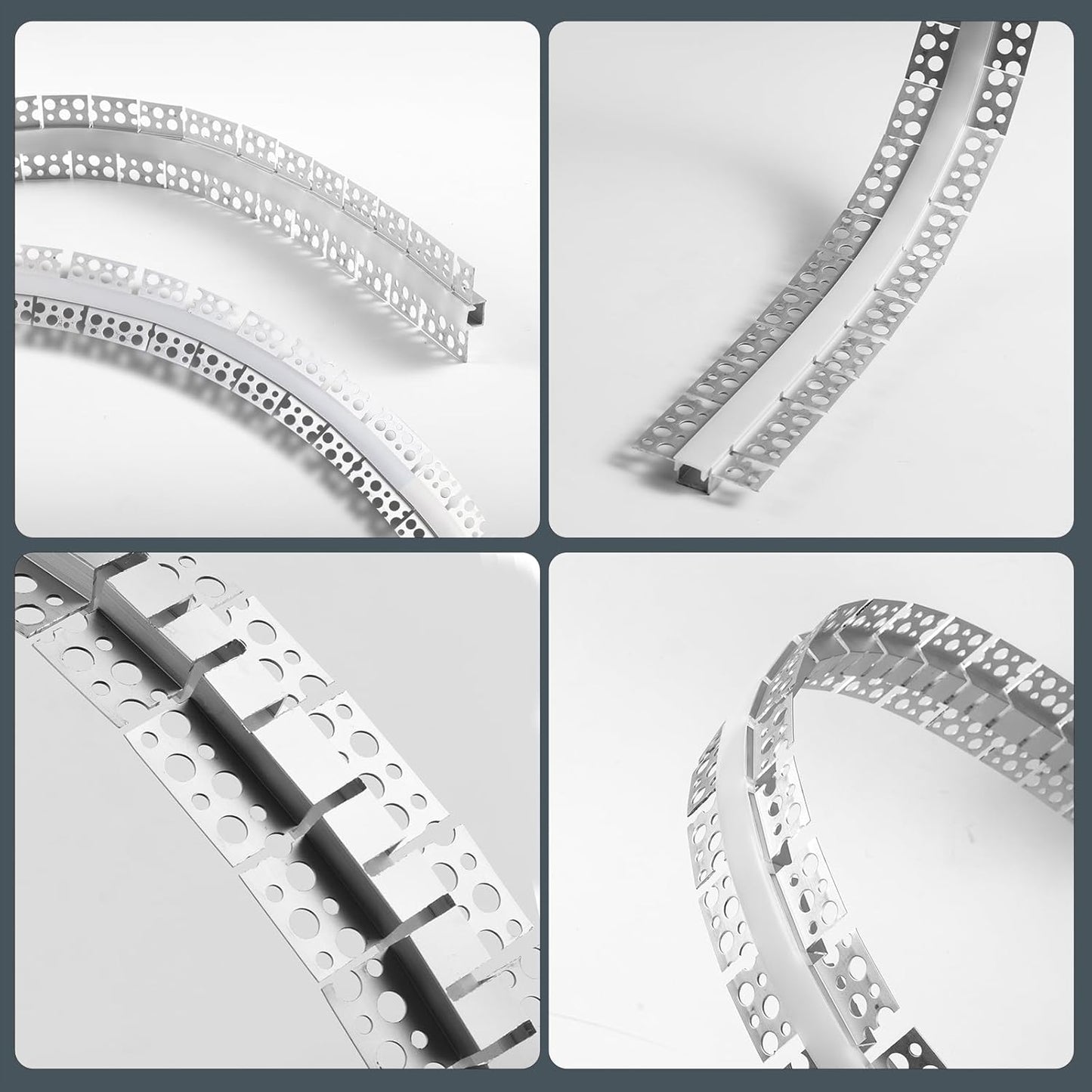 6 Pack Led Diffuser Channel with Milky White Silicone Cover 6.6FT/2M Plaster-in Aluminum Drywall U Shaped Trimless Recessed Track for Strip Light, Flexible Led Profile 45 Degree Bendable
