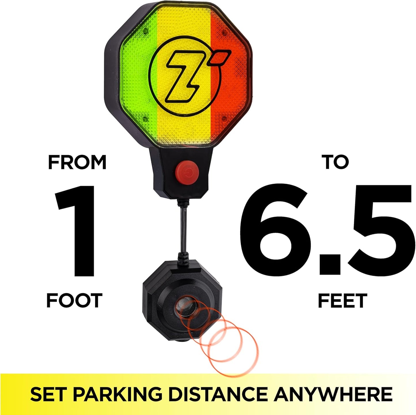 ZONETECH Garage Parking Sensor Ultrasonic Car Parking Stopper for Garage with Red/Yellow/Green LED Indicators –Adjustable Stop Distance 12" to 6.5 ft USB Powered Easy Install Wall-Mount System