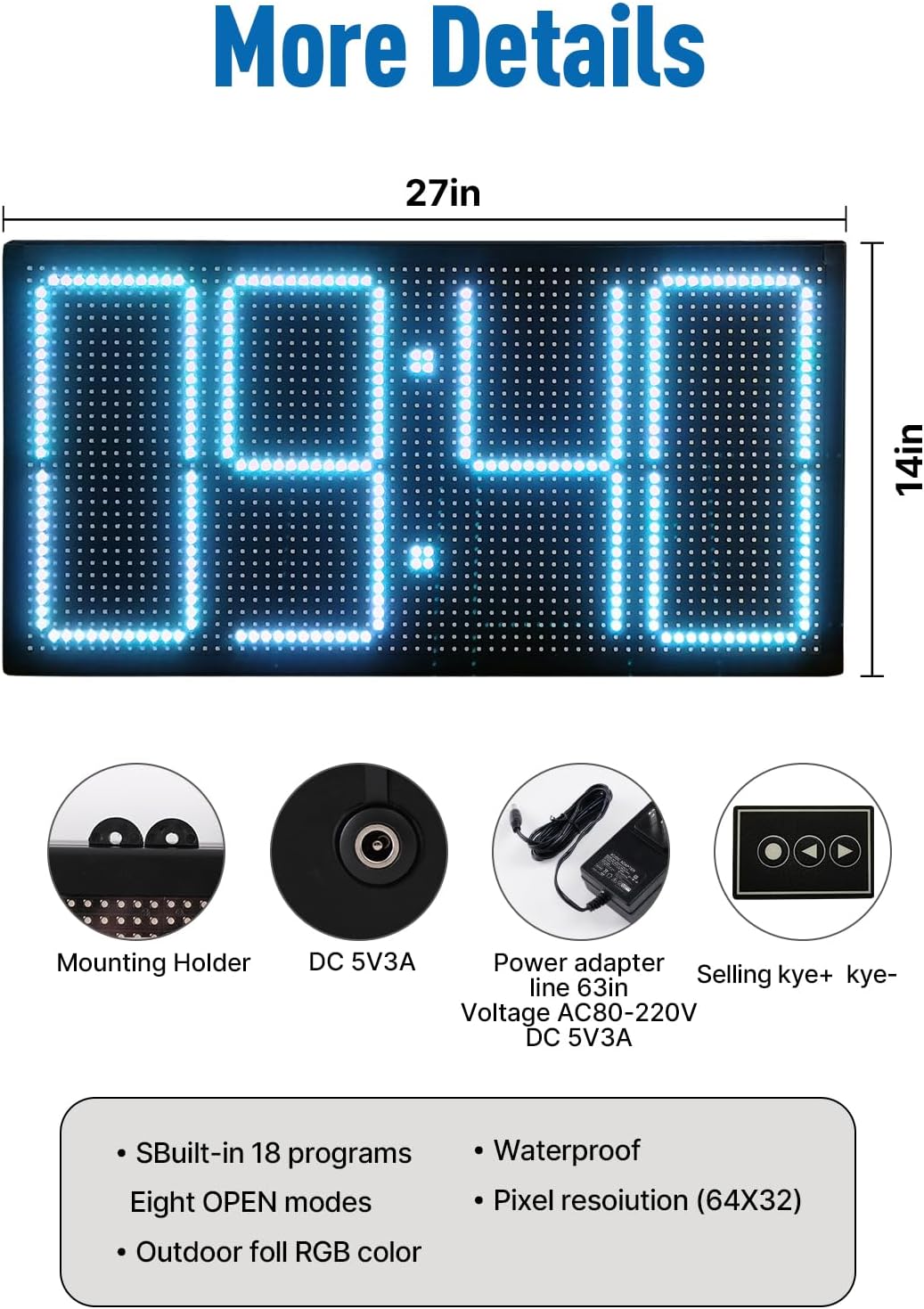 FTELEDLIGH Open Closed Sign for Business, 27x14 Inch Outdoor LED Sign with Remote Control, Auto Brightness & Temperature Time Display, Waterproof for Storefront Window, Shop, Cafe, Retail