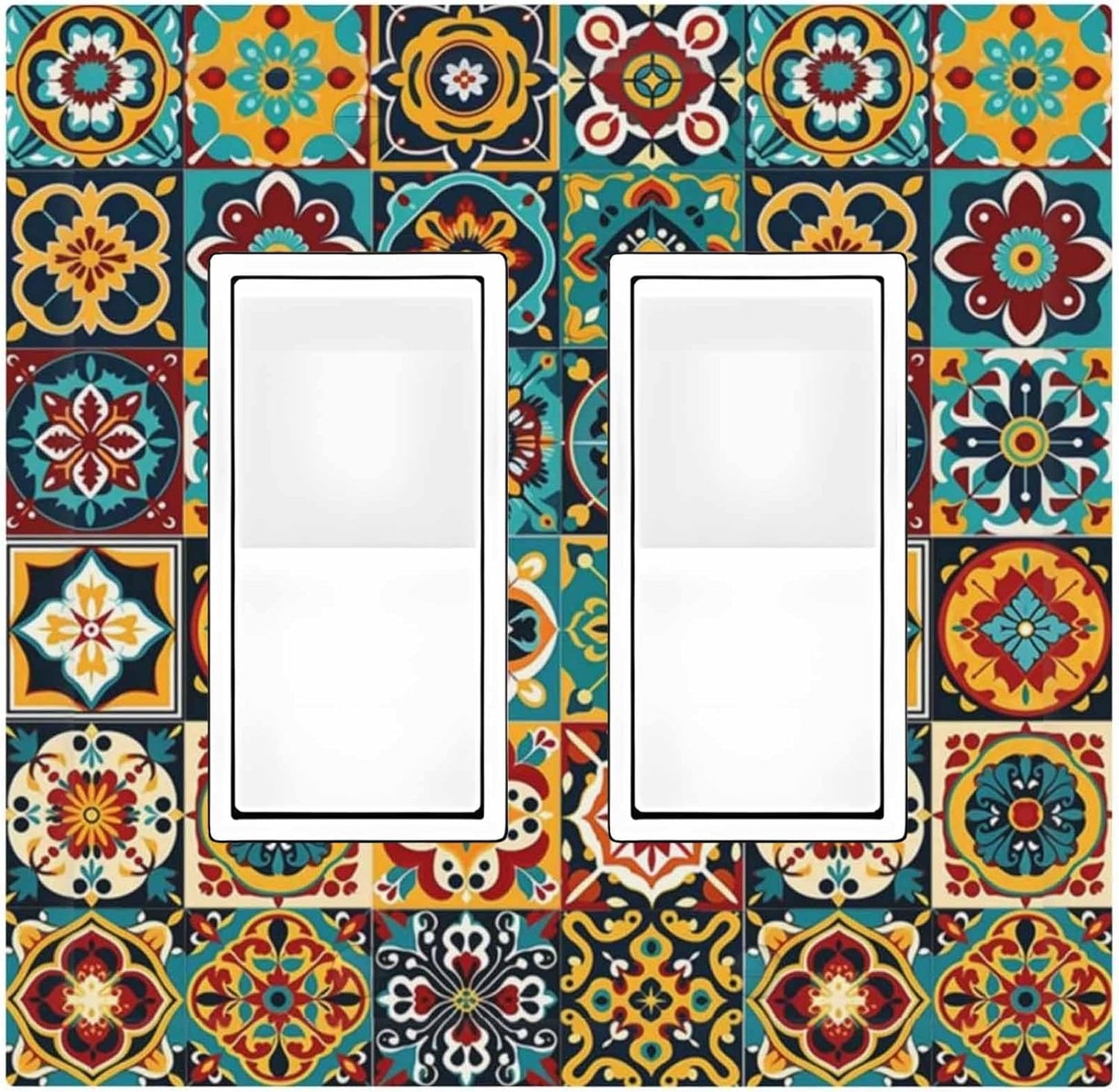 Decorative Outlet Covers Mexican Talavera Colorful Mosaic Tiles 2 Gang Double Gfci Rocker Electrical Wall Panels Light Switch Cover Plate For Bathroom Kitchen Decor