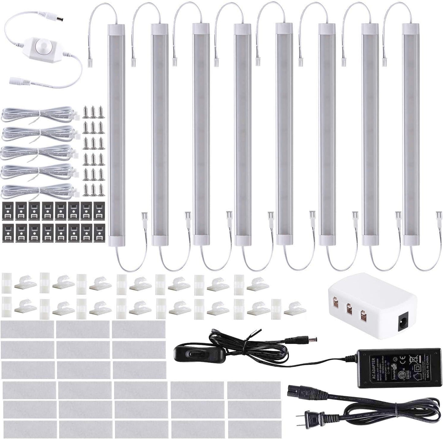 LABOREDUCER Under Cabinet Lighting Wired Plug in or Hardwired Cold White 6000K, 8 Pack 11inch Linkable Dimmable LED Under Cabinet Lights with Power Adapter,24V Under Counter Lights for Kitchen