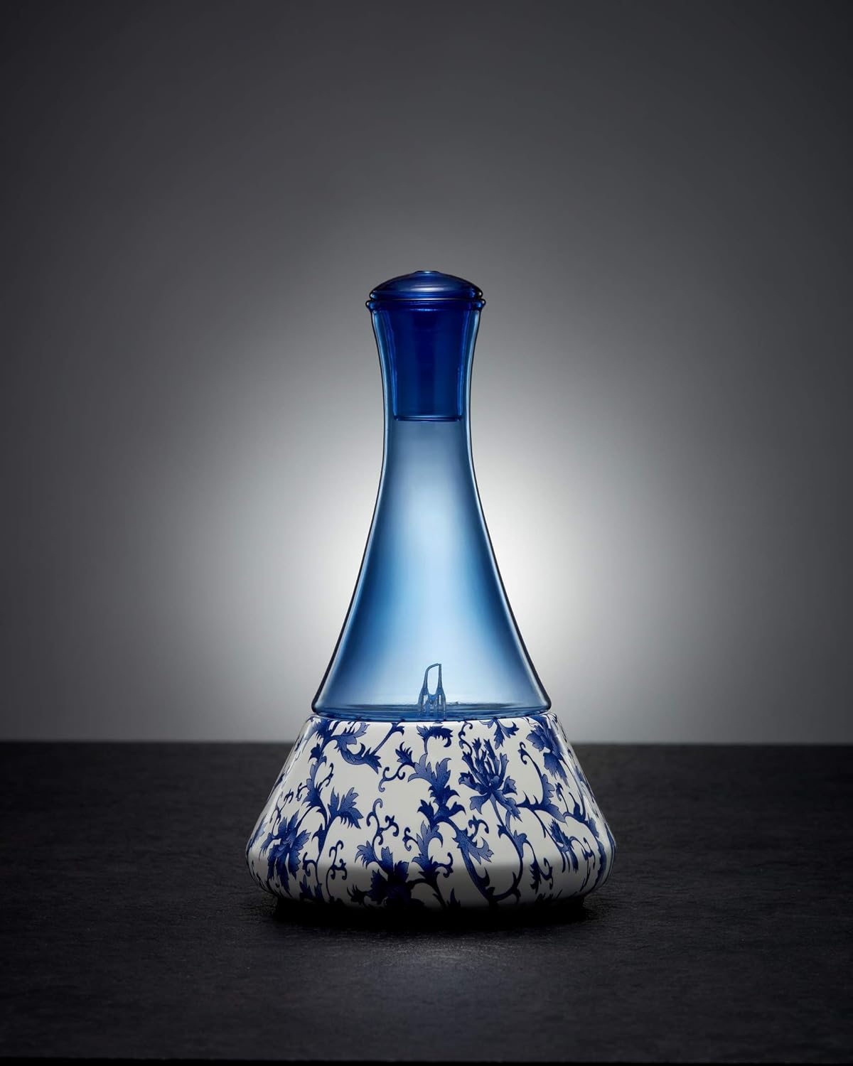 Opulence - Nebulizing Diffuser for Essential Oil/Aromatherapy with Blue Vine Ceramic Base and Blue Hand-Blown Glass with Touch Sensor Light Switch - No Heat, No Water, No Plastic … (Blue Vine)