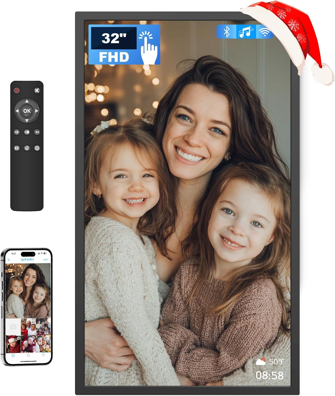 32 Inch FHD Extra Large Digital Picture Frame Touchscreen, 64GB FHD IPS WiFi Digital Photo Frame Remote, Share Photo/Video via Apps, Email, Auto-Rotate, Black