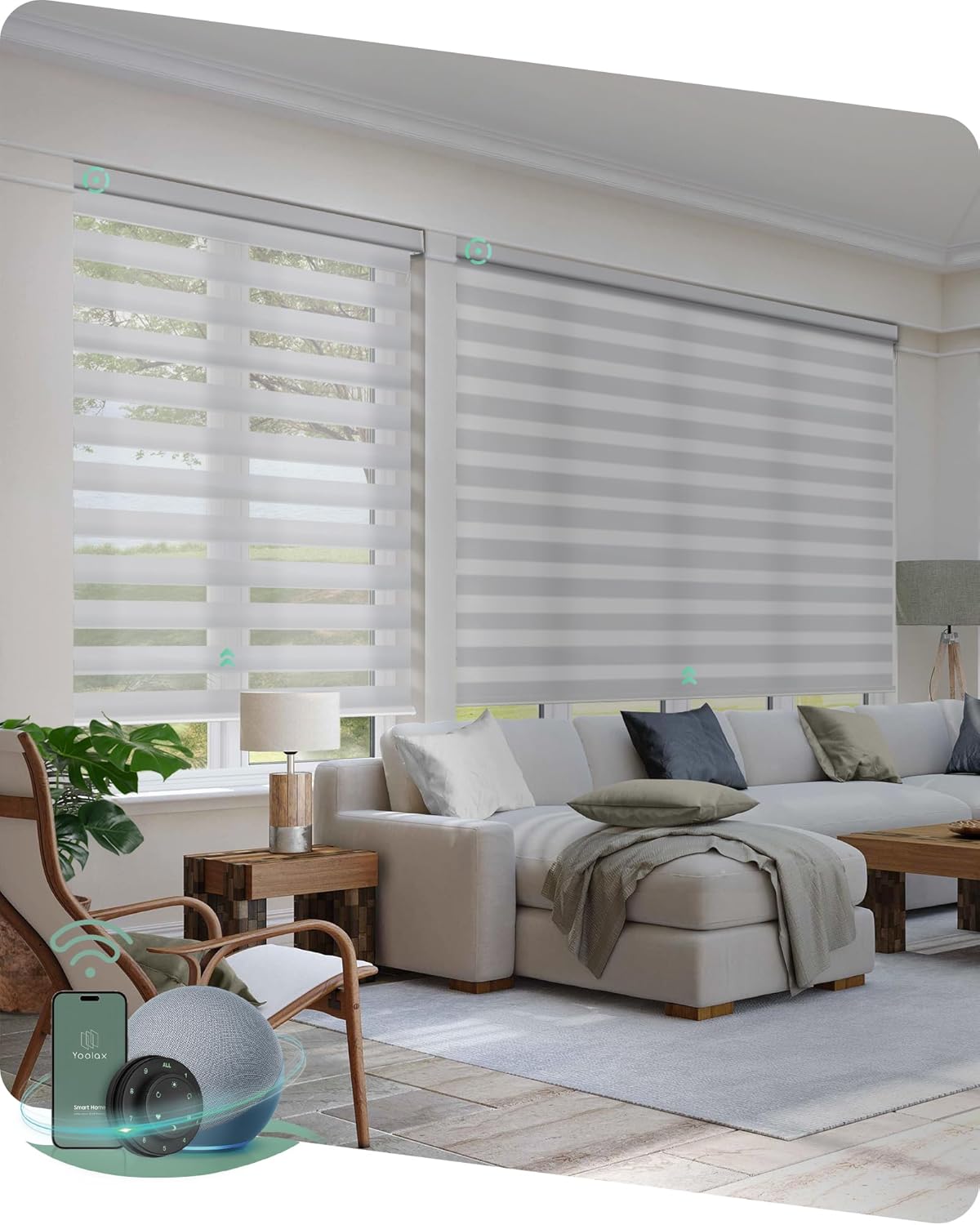Yoolax Motorized Zebra Blinds Compatible with Alexa,Motorized Blinds with Remote Smart Automatic Custom Electric Window Blinds Cordless Indoor Blackout for Home Bedroom Kitchen (Pearl White)