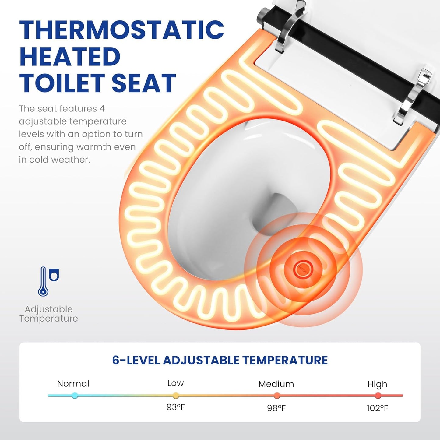 Smart Toilet, ADA Height Elongated with Quiet Dual Pump, 4-Level Heated Seat, Foot Sensor & Automatic Flushing, LED Light