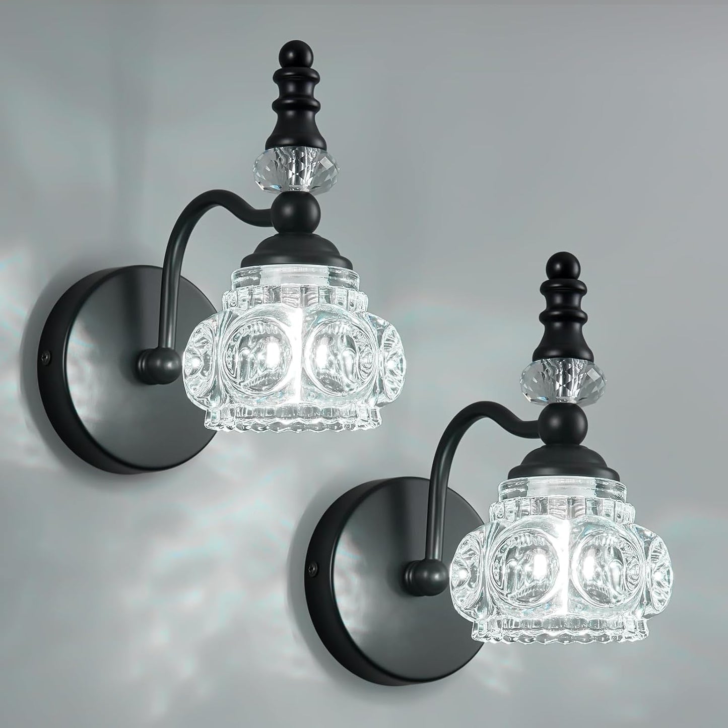 Modern Wall Sconces Set of Two Black Vintage Indoor Glass Wall Lamp Bathroom Vanity Light Fixture Wall Mounted Room Sconce Wall Lighting