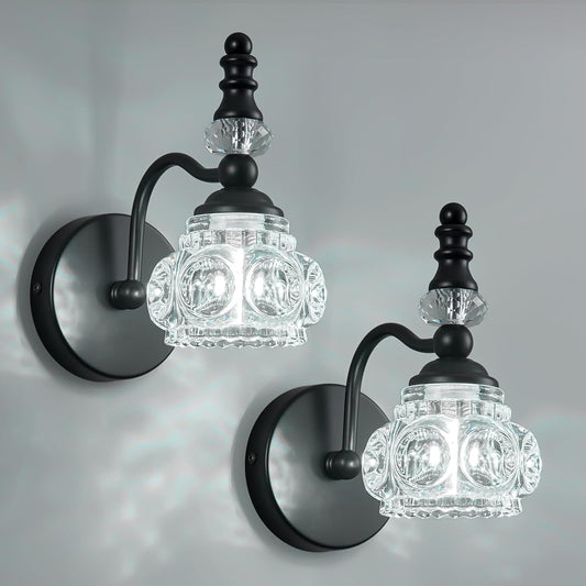 Modern Wall Sconces Set of Two Black Vintage Indoor Glass Wall Lamp Bathroom Vanity Light Fixture Wall Mounted Room Sconce Wall Lighting