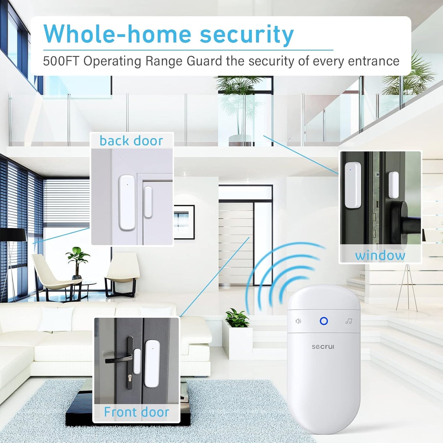 SECRUI Door Chime, Door Sensor Chime with Adjustable Volume, Easy Installation, 400ft Range, 52 Chimes, M508+D7 Door Open Chime for Business/Home When Entering,White
