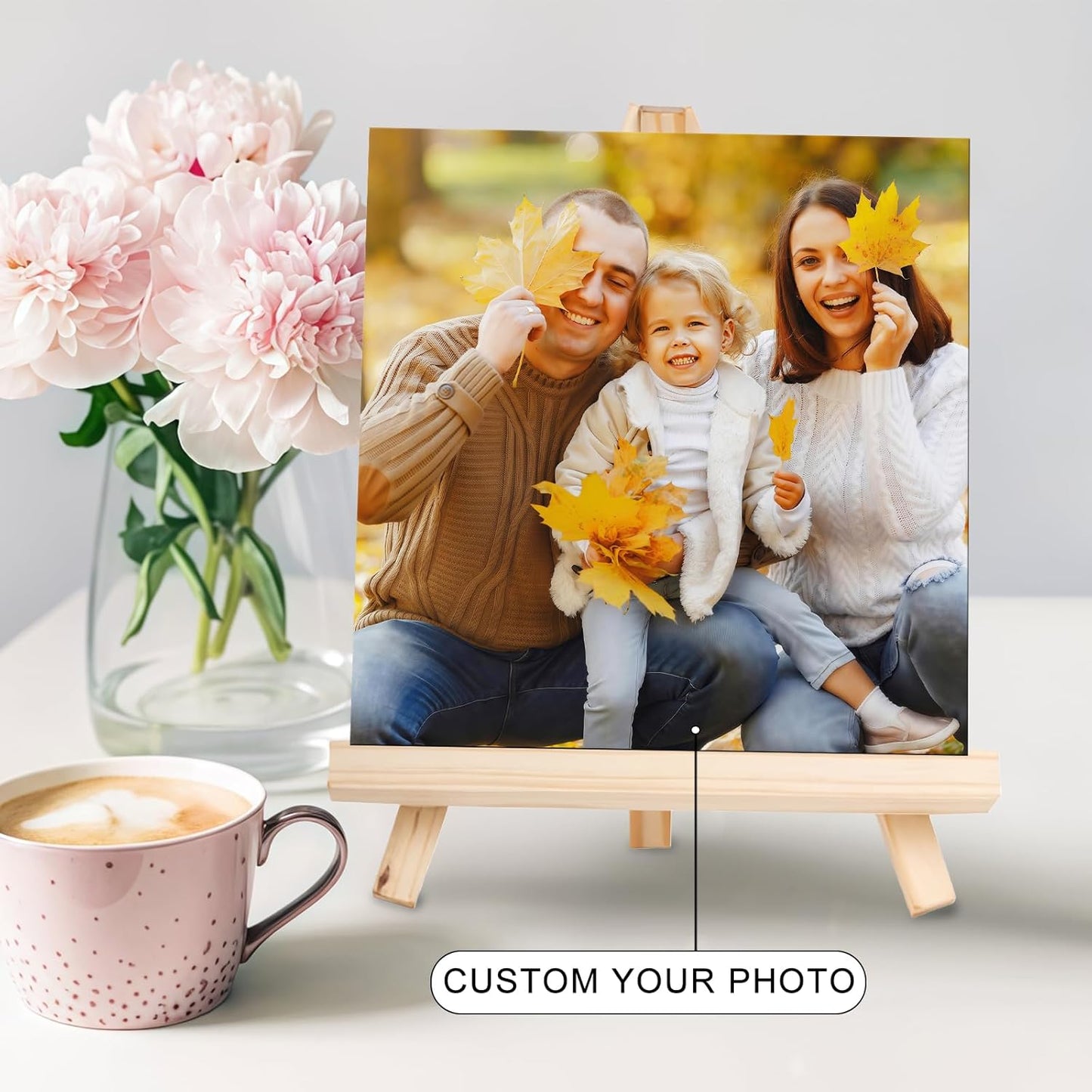Custom Photo Frame with Stand, Personalized Picture Display, MDF and Wood Construction, Desktop Decor, Multiple Designs, Customizable Gift for Family and Friends