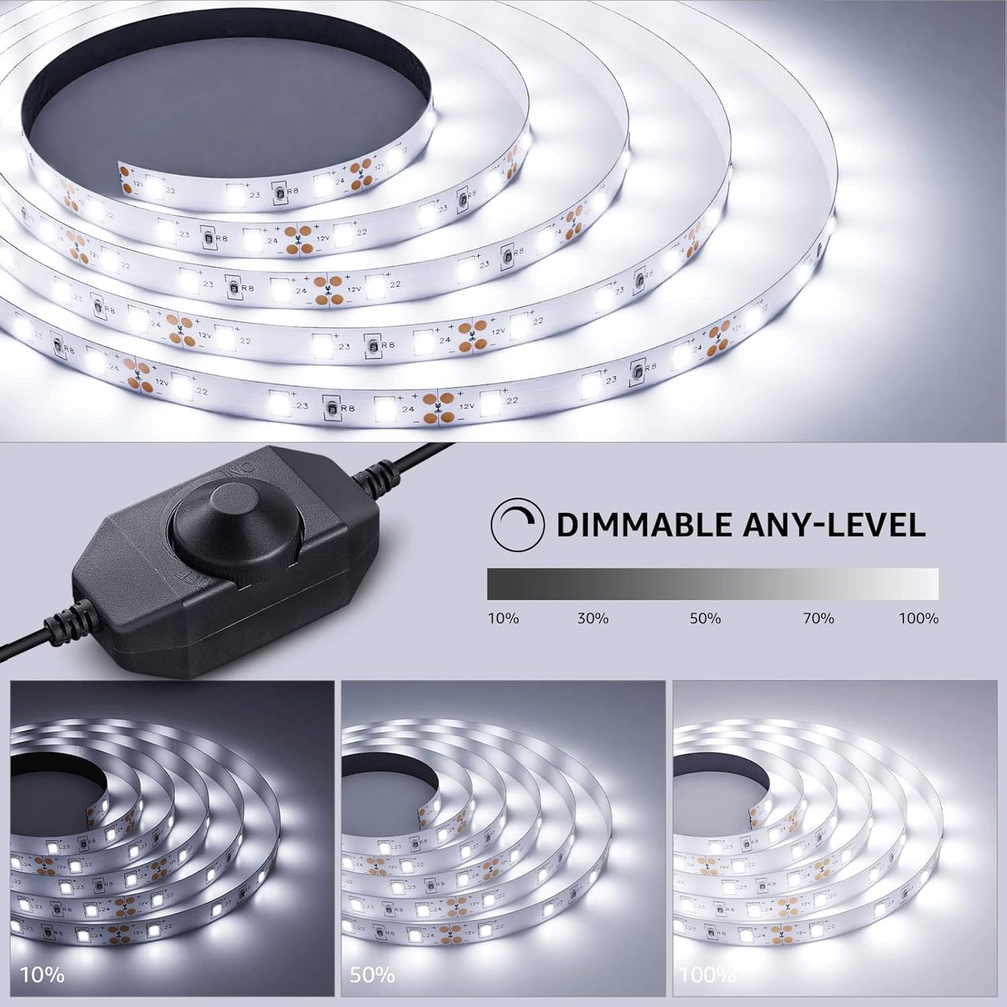 Lepro LED Strip Light White, 16.4ft Dimmable Vanity Lights, 6000K Super Bright LED Tape Lights, 300 LEDs 2835, Strong 3M Adhesive, Suitable for Home, Kitchen, Under Cabinet, Bedroom, Daylight White