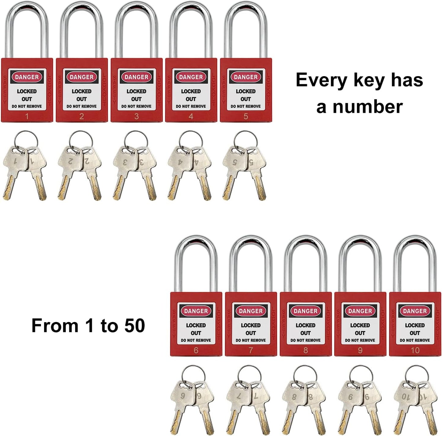 Lockout Tagout Locks, Safety Padlock, Loto Locks Keyed Differently Lock Out Tag Out 50 pcs Safety Padlocks Plastic with 50 Lockout TagOut Tags Red