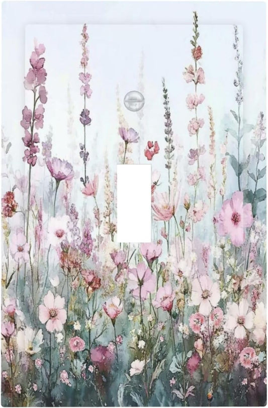 Pink Floral Watercolor Botanical Wildflowers Decorative Light Switch Cover 1 Gang Single Toggle Device Electrical Faceplate Switchplates Decorator Outlet Wall Plate For Bed Room Living Room Decor