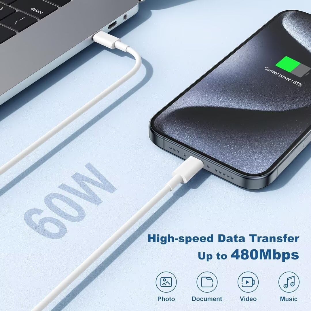 iPhone 16/15 Charger, USB C Charger, 2-Pack 20W Type C Fast Wall Charge Power Adapter, 6FT 60W USB-C to C Cable for iPhone 16/15 Pro/15 Pro Max, iPad Pro 12.9/11 inch, New iPad Air 5/4th, AirPods Pro