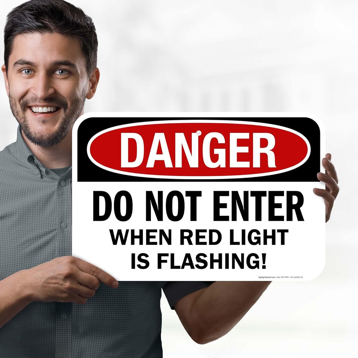 Danger Do Not Enter When Red Light is Flashing Sign, 12x18 Inches, Rust Free .063 Aluminum, Fade Resistant, Made in USA by My Sign Center