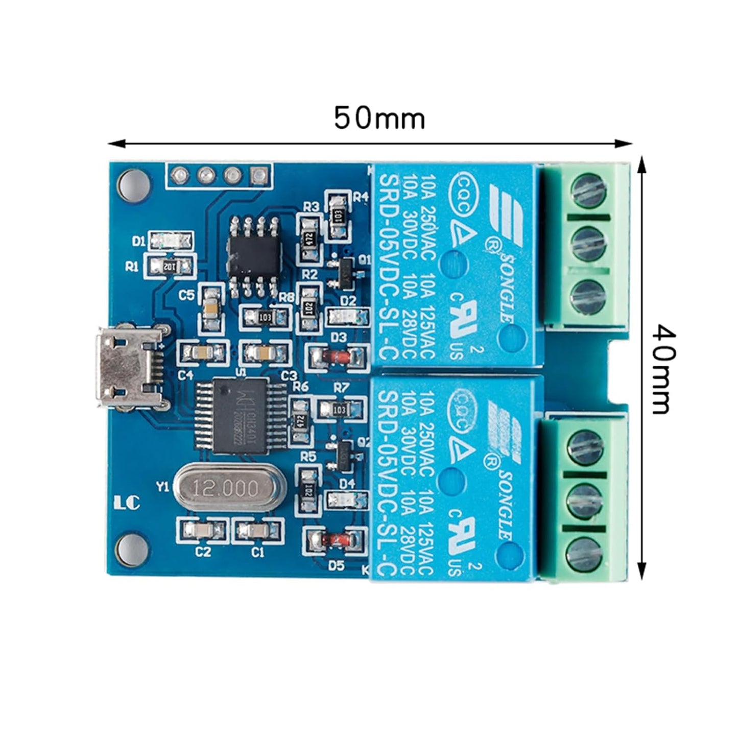 LCUS-2 USB Relay Module 2 Channel with Overcurrent Protection for Home Automation, Serial Control, Intelligent USB Switch